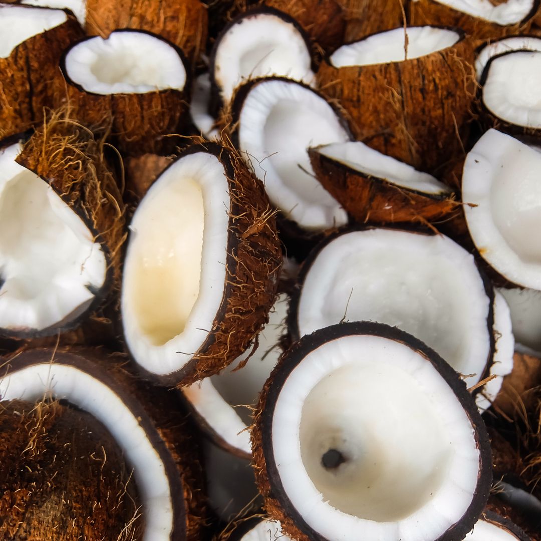 Coconuts split in half