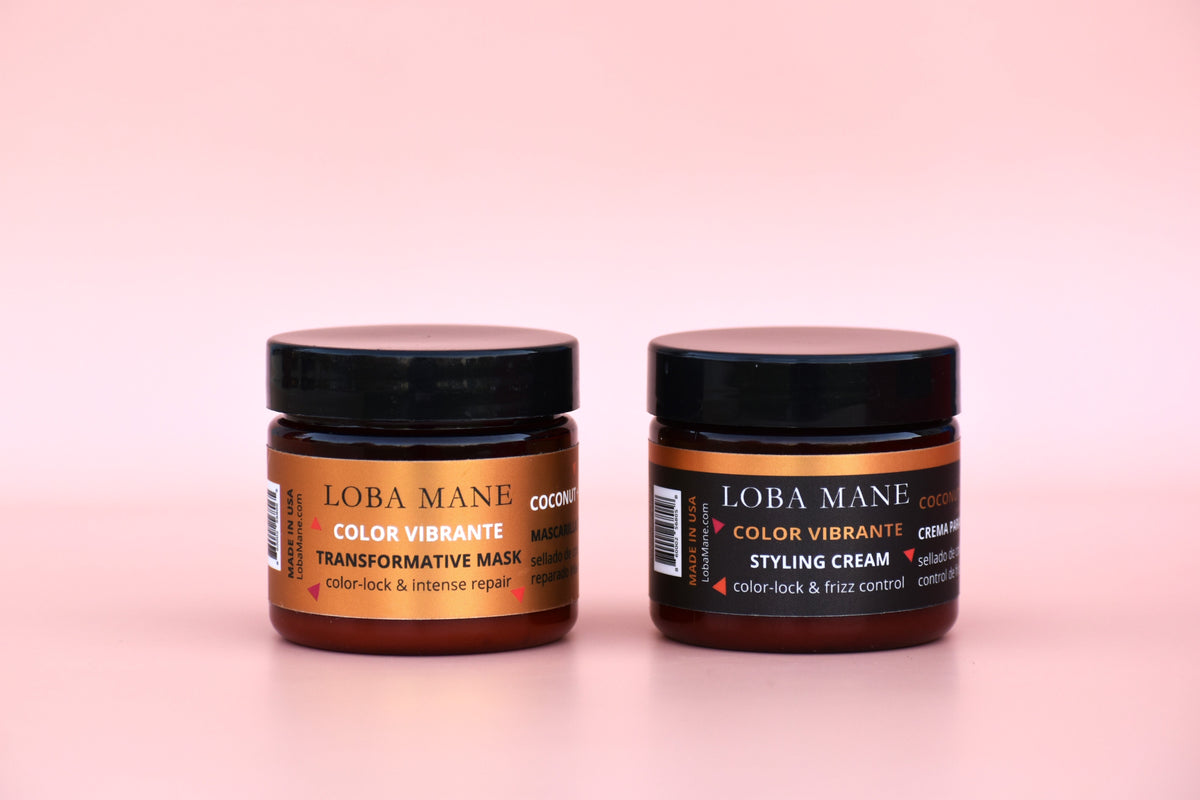 Loba Mane Travel Set: one 2 oz Transformative Mask jar and one 2 oz Hydrating Styling Cream jar