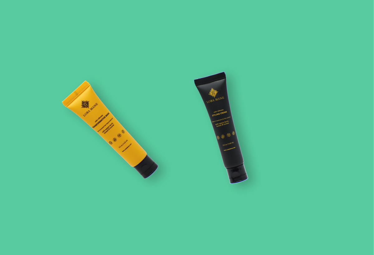 Loba Mane Trial Duo: one 0.5 oz Transformative Mask tube and one 0.5 oz Styling Cream tube